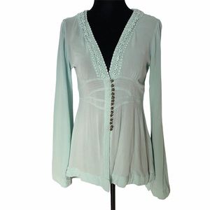 Mint Boho Bell Sleeve Blouse